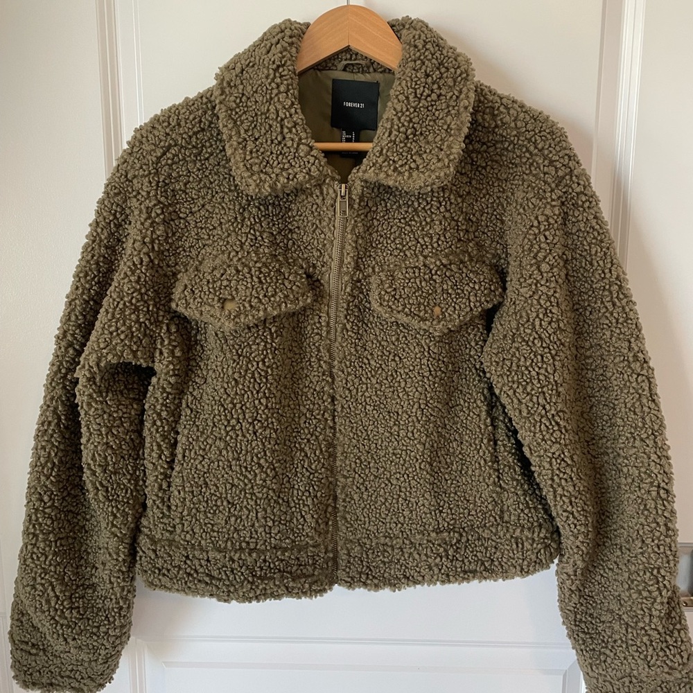 Forever 21 Faux Fur Green Jacket